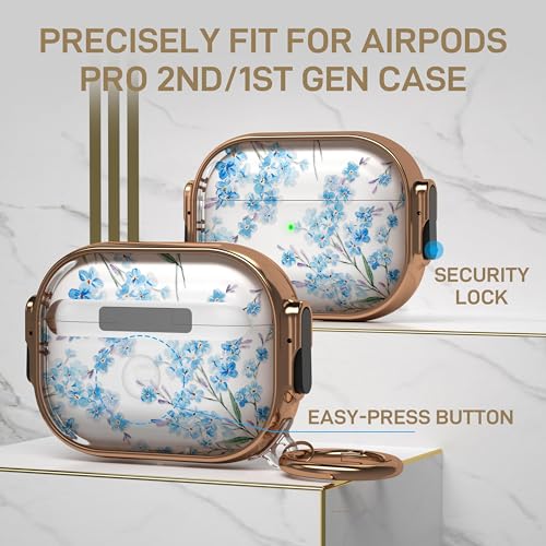 Image of Maxjoy for AirPods Pro 2nd /1st Generation Case with Lock, Clear AirPods Pro 2 Case Lock Protective Flower AirPod Pro Cover for Women Men with Keychain for Airpod Pro (2023 /2022 /2019), Blue