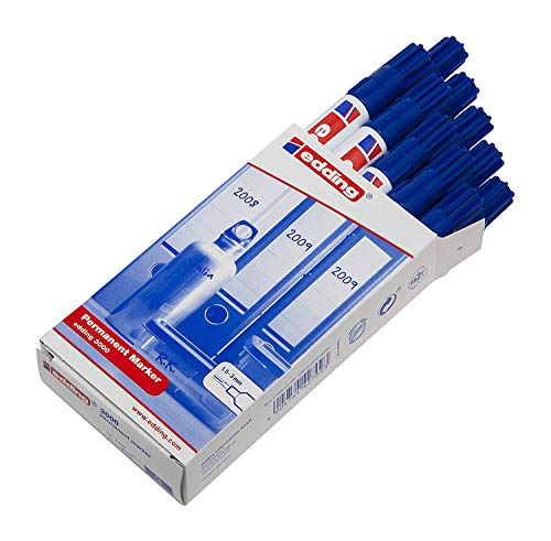 edding 3000 marcador permanente - azul - 10 rotuladores - punta redonda 1,5-3 mm - indeleble de secado rápido - resistente al agua y a los borrones - cartón, plástico, madera, metal, tela - universal