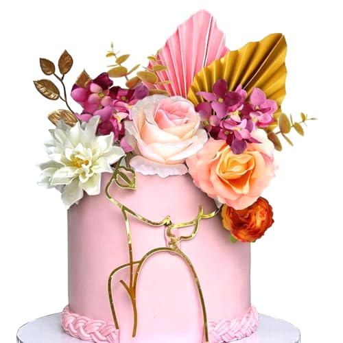 BSITSSS 13PCS Decoracion Tartas Cumpleaños, Flowers Boho Decoración Tarta, Rosa Blanco Artificiales Flores Decoración para Tartas para Cumpleaños, Fiesta de Bodas