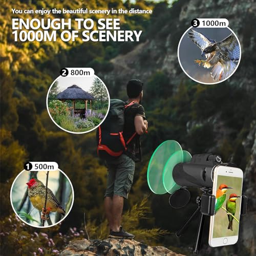 Monóculos 40 x 60, monóculos de prisma BAK4 de alta potência para adultos, telescópio monocular para
