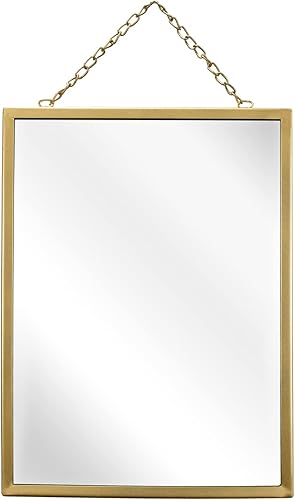 Miniatura 7 de SANY DAYO HOME Espejo rectangular dorado de cristal real de 12 x 16 pulgadas con cadena, marco de metal, pequeño espejo rectangular para colgar