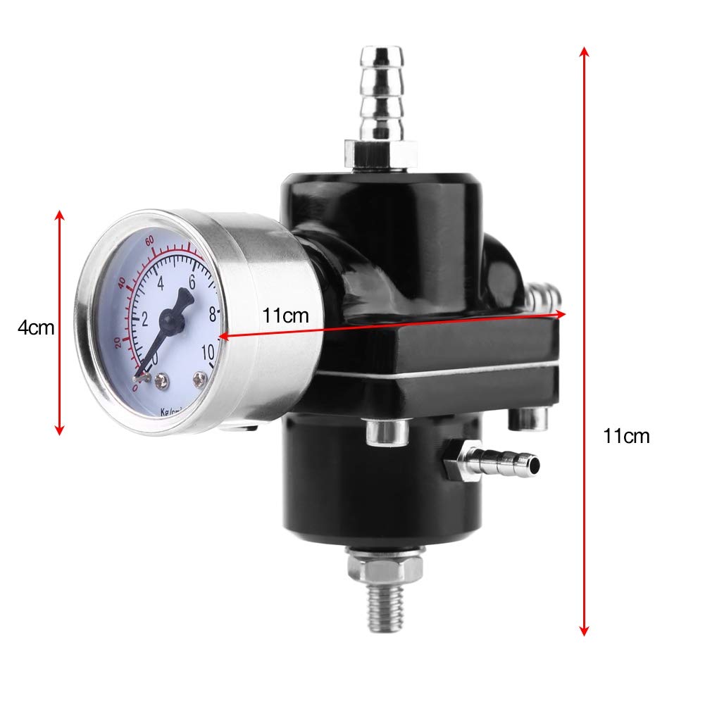 Regolatore di Pressione Carburante Regolabile 0-140 PSI in Alluminio con Manometro per Benzina -