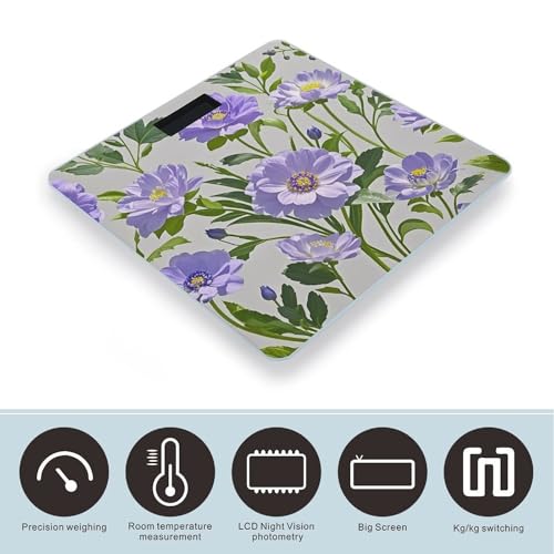 Báscula digital de baño estilo flor púrpura con pantalla LCD grande miniatura 3