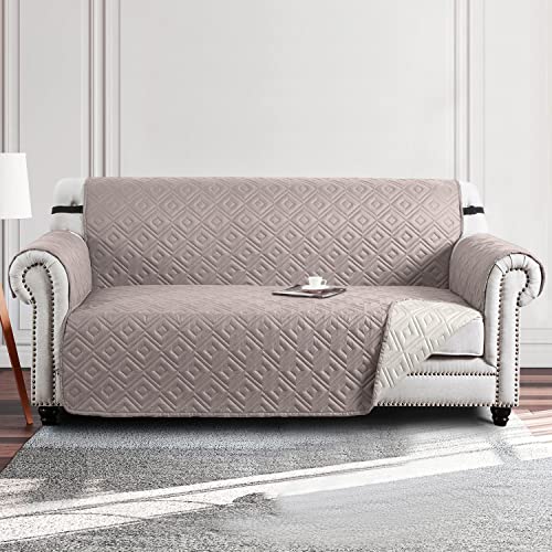 Moonlight Bedding Sofa Cover 3 Seater Non Slip 100% Water Resistant Sofa Slipcovers Beige - Cream Reversible Quilted Sofa Protectors from Pets/Dogs, Couch Covers with Adjustable Elastic Strap