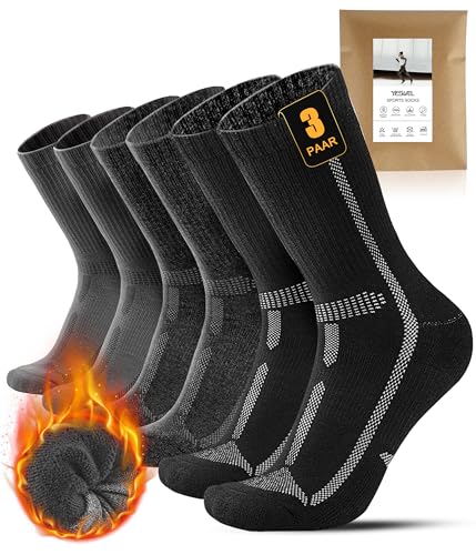 YESWEL 3 Paar Leichte Wandersocken Herren Damen, Abriebfeste Thermosocken mit Polsterung, Outdoor Sportsocken für Trekking Radfahren Laufen(Mehrfarbig01
