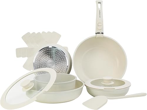 Juego de 11 ollas y sartenes, juego de utensilios de cocina con asas extraíbles, apto para lavavajillas y horno, juego de cocina desmontable, juego