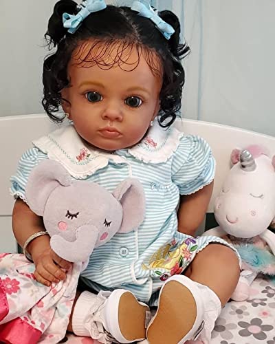 Muñeca Reborn bebé niña negra 24 pulgadas silicona suave miniatura 4