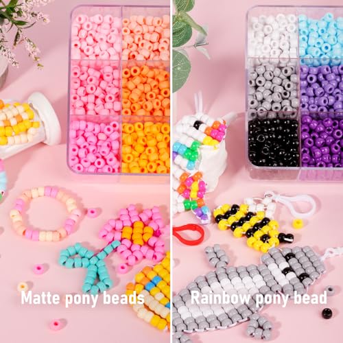 Image of 2600+pcs Pony Beads Kit, 18 Color Rainbow Kandi Beads Set, Multicolor Matte Plastic Jewelry Making Kit for DIY Craft Friendship Bracelet Necklace Key Chain