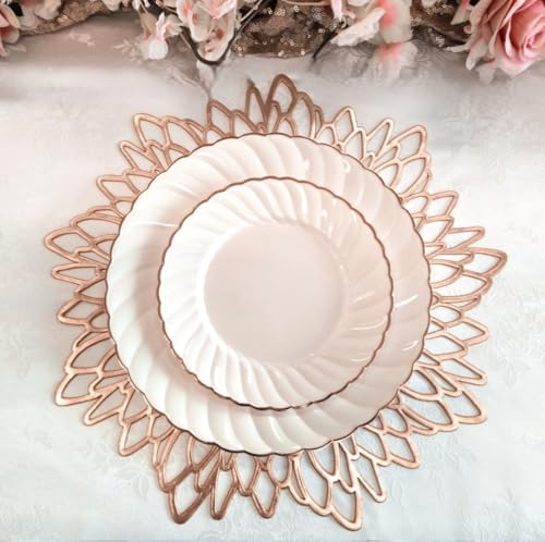 Occasions 20 Pieces Pack Pressed Vinyl Metallic Placemats/Wedding Accent Centerpiece Placemat (Leaf, Rose Gold)