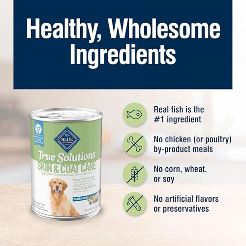 Blue Buffalo True Solutions Skin & Coat Care Wet Dog Food for Adult Dogs, Made with Natural Ingredients, Whitefish, 12.5-oz. Cans (12 Count) - image 6