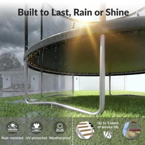 Image of ACWARM HOME Trampoline Outdoor 8FT 10FT 12FT 14FT 15FT 16FT Trampoline with Basketball Hoop and LED Lights, Recreational Trampolines for Kids and Adults with Enclosure Net & Ladder, ASTM Approved