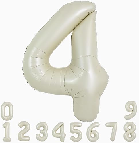 TONIFUL Globo blanco crema de 40 pulgadas, decoración de fiesta de cumpleaños del 0 al 9, globo digital de número 4 de Mylar de aluminio para fiesta