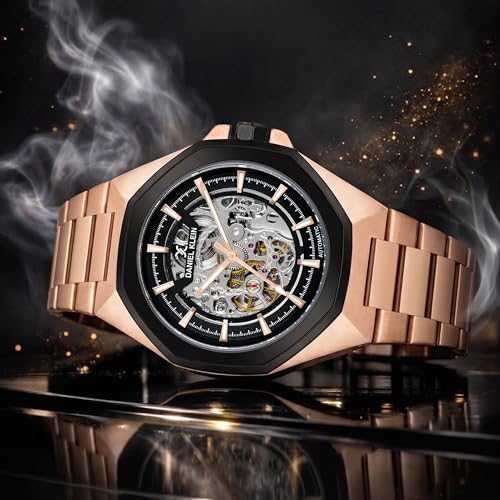 Image of DANIEL KLEIN Men's Luxury Skeleton Dial Analog Watch with Silver Stainless Steel Strap
