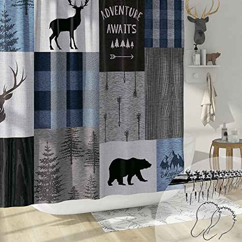 DESIHOM Kabinenbär Hirsch Duschvorhang mit 12 Metallhaken Jagd Landhaus Duschvorhang Rustikaler Duschvorhang Badezimmer Polyester 183 x 198 cm Cover