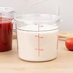 Restaurantware 6 Quart Plastic Food Storage Container - Durable Clear Polycarbonate Storage Bin - Round Food Prep Storage with Red Graduations - Dishwasher Safe Commercial Kitchen Use