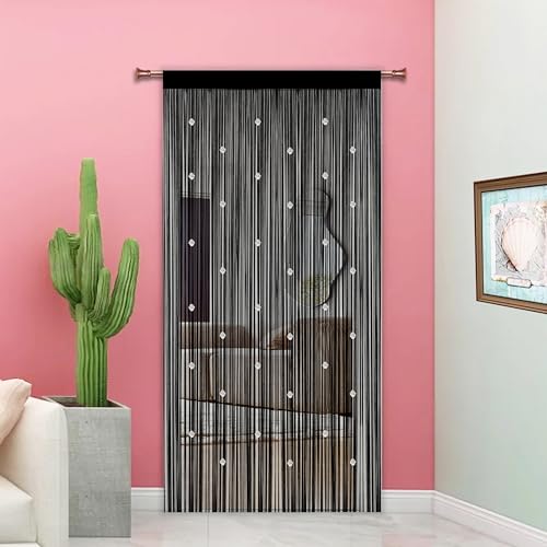 Taiyuhomes Pantalla De Cortinas Cortina Puerta Exterior para Decoración del Hogar Tiras para Puertas Exteriores Terraza Cortinas Antimoscas Salon Dormitorio (Negro, 90x200cm)