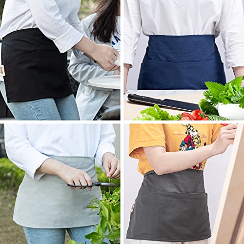 Gnegni 3 Pockets Waist Apron-Waitress Waiter Server Apron Short Half Uniform Apron Light Gray #TOP6