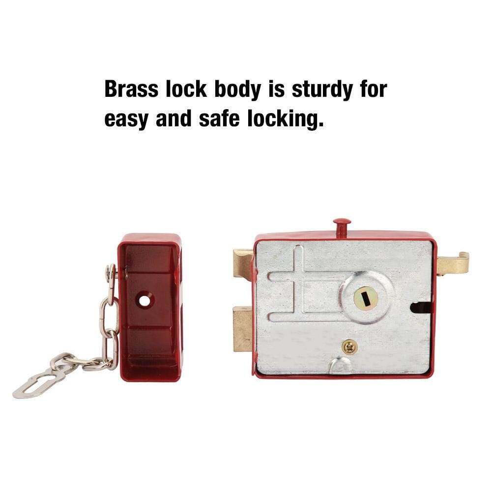 Puertas verticales antirrobo con bisagras con fácil de instalar, cerradura de borde de cerrojo de metal, cerradura de seguridad roja con llaves para puerta de ront y seguridad en el hogar
