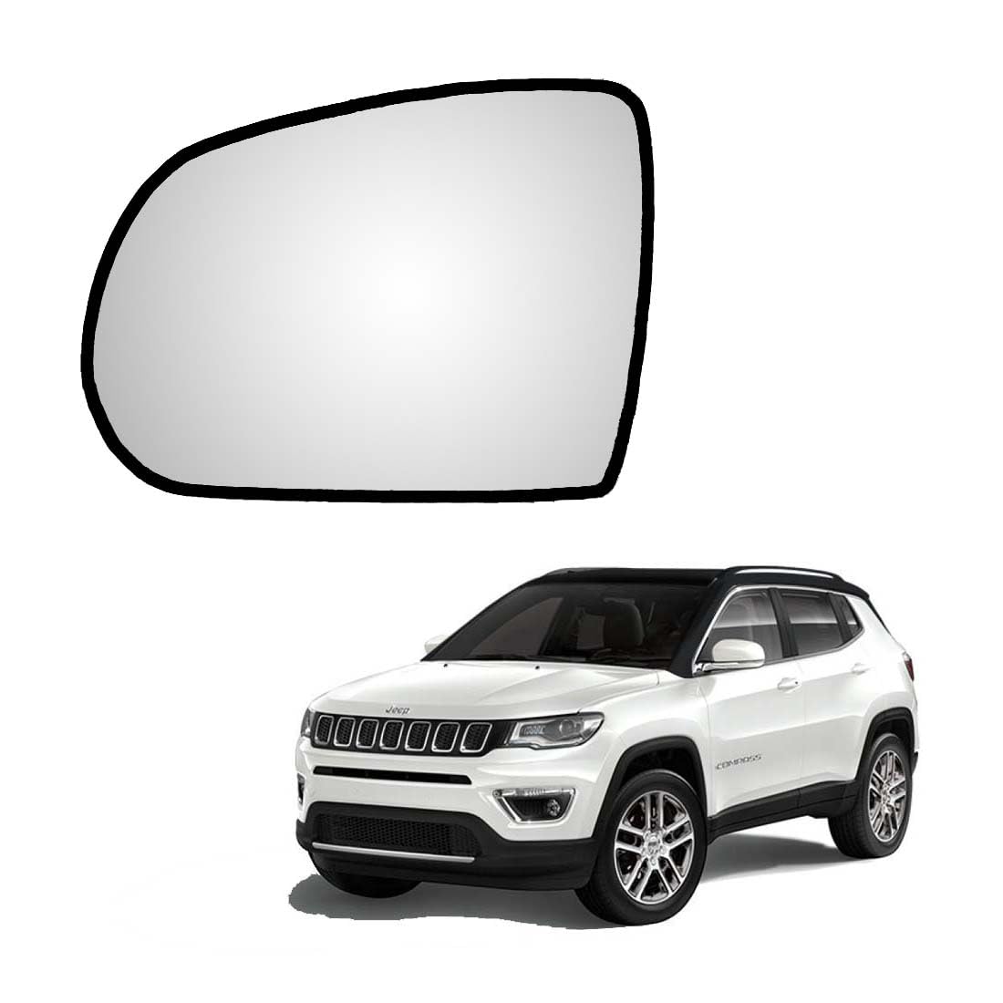 MACZO - orvm Left (Passenger) Side Rear View Mirror Glass for Jeep Compass 2017-2024 Model
