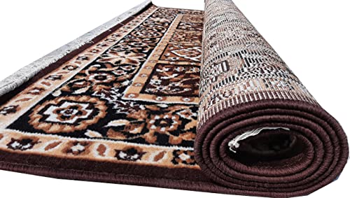 Sifa Carpet Anti Skid Floral Polyster Rectangular Carpet (3X5 Feet, Coffee Color)