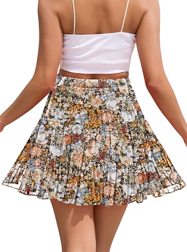 CYiNu Short Skirts for Women Summer Boho Flowy A Line Chiffon Tiered Pleated Mini Skirt4