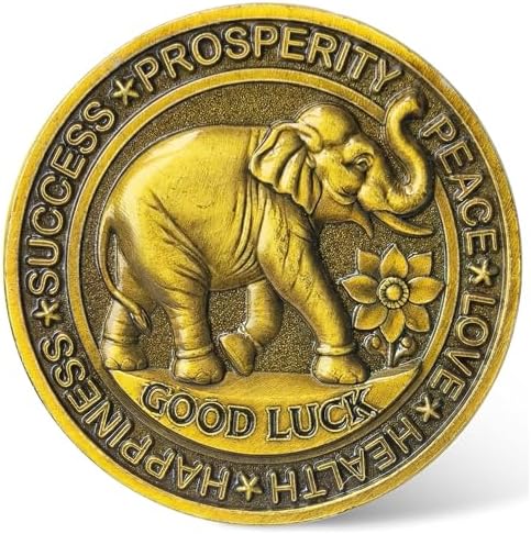 Good Luck Coin with Four Leaf Clover & Elephant Design - Prosperity, Success & Happiness Token for Motivation and Lottery Ticket Scratcher Tool