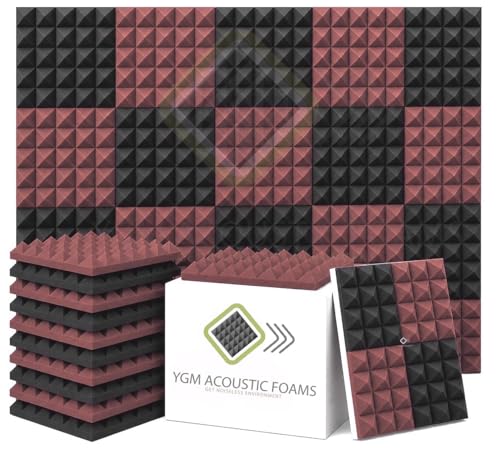Image of YGM Acoustic Foams Pyramid Acoustic Panels 1 Footx1 Footx2inch Thick, 50 Density Acoustical Sound Proof Foam for Room, Studio, Echo Reduction & Noise Absorption (Black & Coffee Brown, Set of 144)