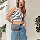 Energather Damen-Umhängetaschen, PU Leder Kleine Handtasche für Frauen und Mädchen, Mini Handtasche Damen Klein, Kleine Schultertasche mit Abnehmbarem Schultergurt für Reise, Arbeit(grau)
