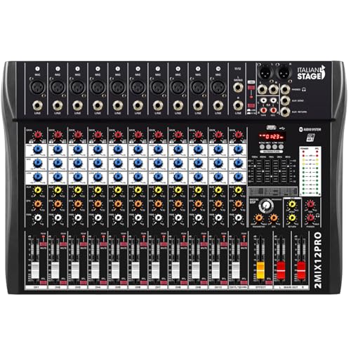 Italian Stage Is 2Mix12Pro - Mixer Audio Stereo 12 Canali + Dsp Multi Fx, Lettore/Registratore Usb Integrato E Bluetooth, Nero