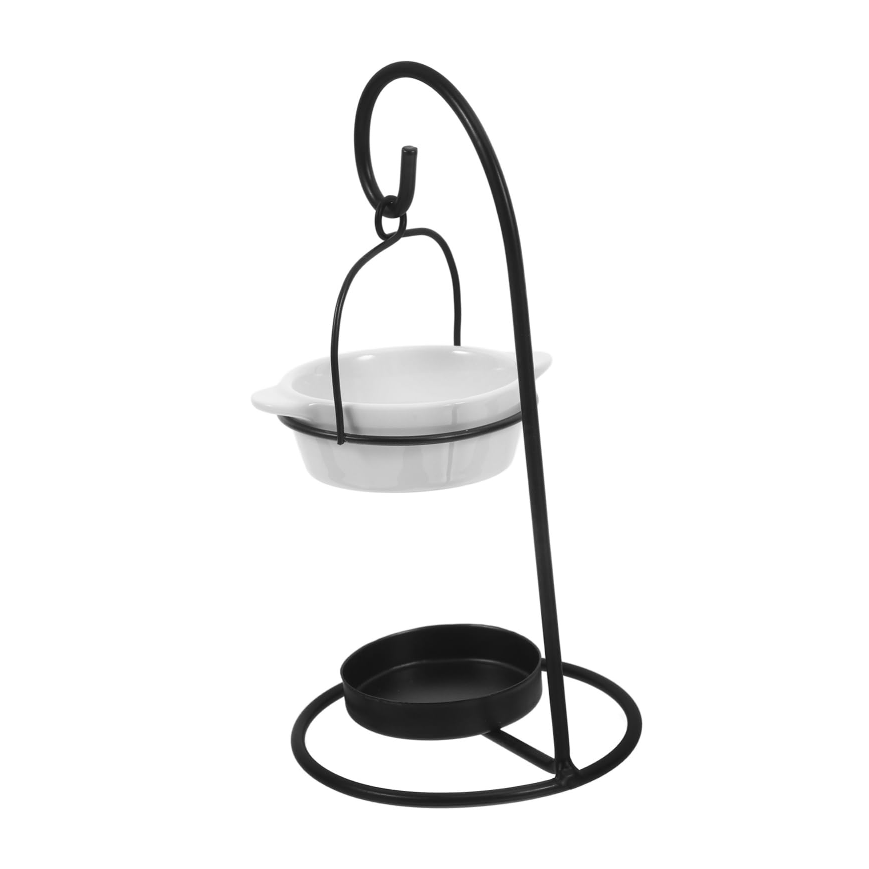 Yardenfun Black Iron Frame Ceramic Oil Burner Tealight Warmer Incense Holder Aromatherapy Stove Home Fragrance Warmer