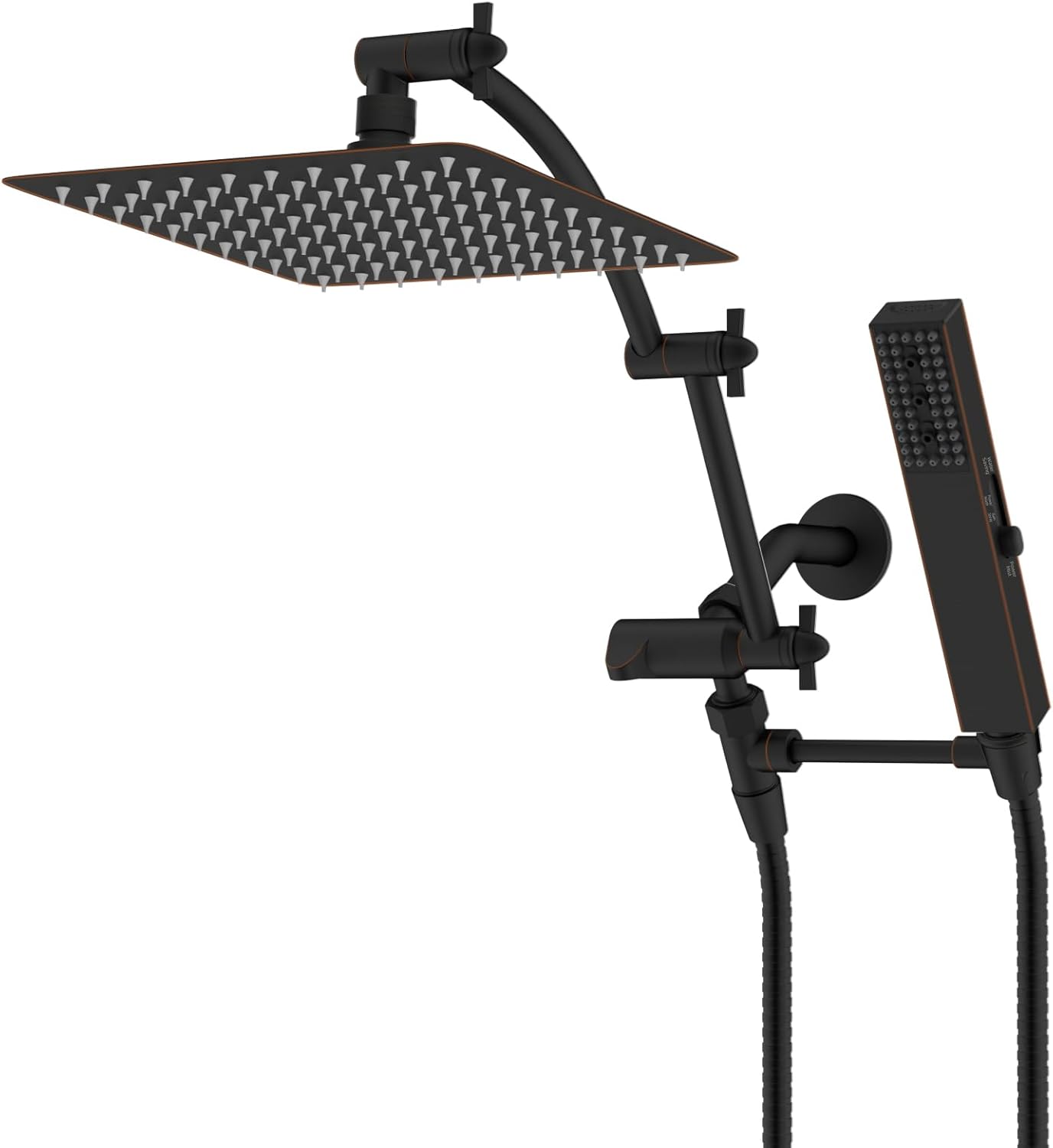 Hibbent All Metal 10'' Rainfall Shower Head, Shower Head Combo, Handheld Shower Wand, 16'' Adjustable Arc-shaped Shower Extension Arm with 6 Inch Shower Arm with Flange, Oil Rubbed Bronze