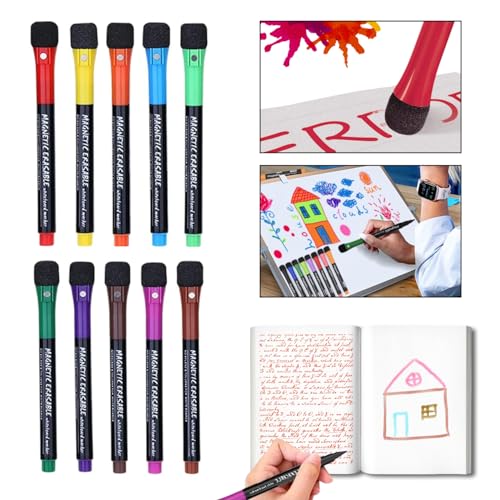 Image of Sakuya 12 Colors Magnetic Whiteboard Markers with Eraser Cap | Fine Point Tip for Kids & Teachers, Home, Office & School Supplies|Low Odor Magnetic Dry Erase Markers