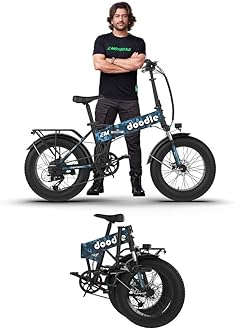 EMotorad Doodle Pro Fat-Tire Foldable Electric Mountain Bike – 250W Rear Hub Motor, 12.75Ah Removable Li-ion Battery, C6+ Display, Front/Rear Lights with Side Indicators (Doodle Pro, Military Blue)