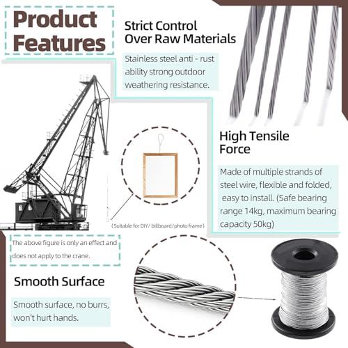 Image of 2Pcs 100 Feet Picture Hanging Wire, Picture Wire for Mirrors, Photo Frame Picture, Clock, Art Work Support & Hanging up to 50lbs