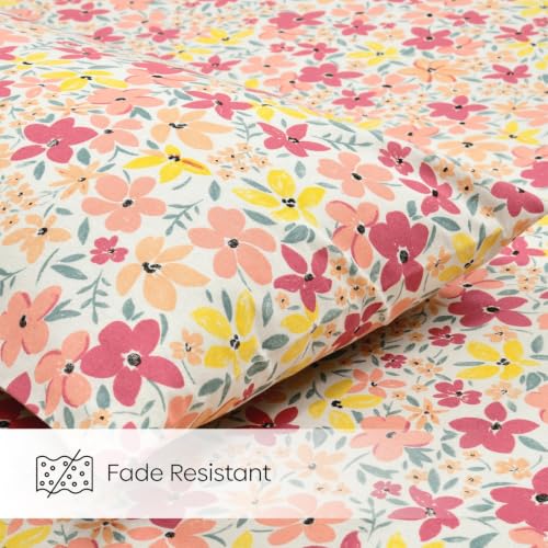 Image of Haus & Kinder Single Bedsheet for Single Bed with Pillow Cover Pure Cotton 186 TC | Soft & Silk Bedsheet for Single Bed |58 x 98 Inches - Sunlit Blossom Meadow