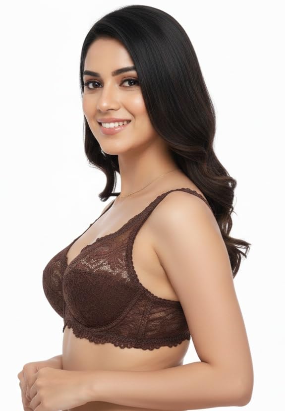 Image of Women's High-Support Lace Bra, Non-Padded, Unlined, Full Coverage, Lingerie