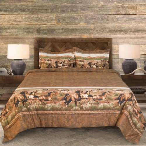 Karin Maki Wild Horses Comforter Set, Animal Themed Running Horses Pattern 3 Pcs Polycotton Bedding Set With Matching Bedskirt, Shams – Twin, Brown #TOP6