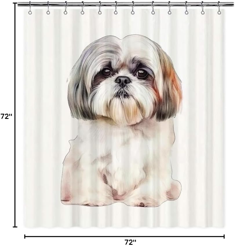 Cute Shih Tzu Dog Portrait Shower Curtain Watercolor Animal Pet Puppy Print Bath Curtains for Bathroom Home Decoration with 12 Hooks 72x72 Inch