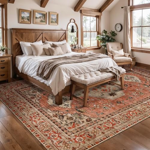 Image of Tangsoo Boho 5x7 Washable Area Rugs for Living Room, Non Slip Indoor Rug