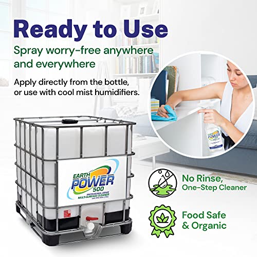 Image of Earth Power Hypochlorous Acid 500 PPM Multipurpose Cleaner - 500 Gallon | Natural & Non-Toxic - Tile, Refrigerator, Shower, Countertop & Floor Cleaner - Family, Food & Pet Safe Cleaning Supplies