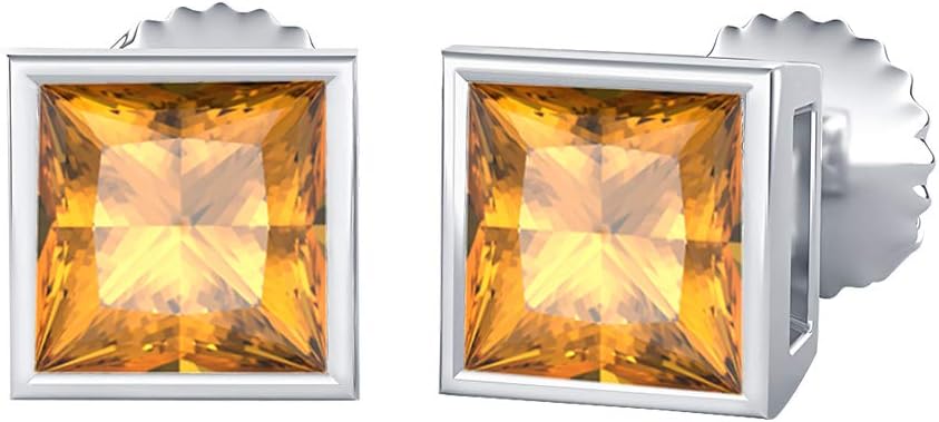 Gold & Diamonds Jewellery Bezel Set Princess Cut Created Gemstones (7MM) Solitaire Stud Earrings 14K White Gold Over .925 Sterling Silver