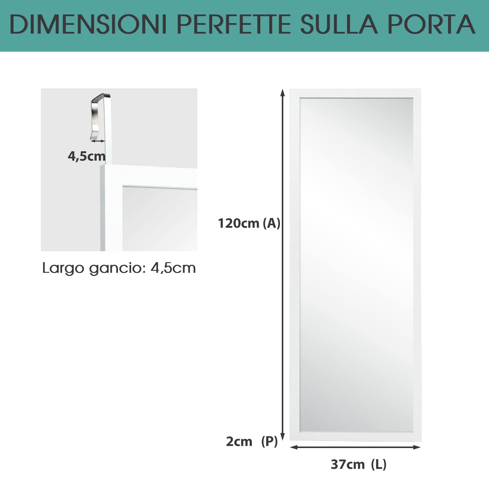 COSTWAY Specchio da Parete Lungo, Specchio sulla Porta o sul Muro, Specchio a Figura Intera per Camera da Letto Salone Spogliatoio,120 x 37 cm (Bianco)