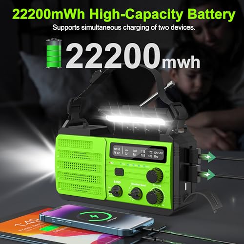 Emergency Radio with Solar & Hand Crank Radio 22200mWh (6000mAh) NOAA Emergency Weather Radio Alert, SOS Alarm, AM/FM, Hand Crank Flashlight, Compass for Tornado, Winter Storm, and Survival Kits - Image 5