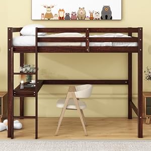 Twin Loft Pine Wood Bed with Built-in Desk, Safety Guardrails, Ladder,Espresso Twin Loft Pine Wood Bed with Built in Desk Safety Guardrails LadderEspresso