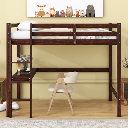 Twin-Loft-Pine-Wood-Bed-with-Built-in-Desk-Safety-Guardrails-LadderEspresso Twin Loft Pine Wood Bed with Built in Desk Safety Guardrails LadderEspresso