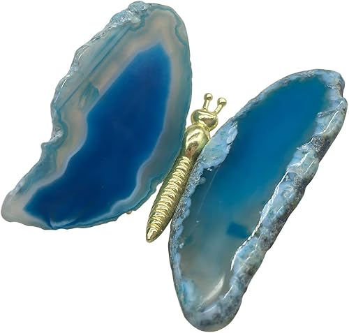 Ágata azul rebanada mariposa decoración del hogar Boho Decoración ágata rebanada mariposa alas ágata geoda DMB1-3 (azul)