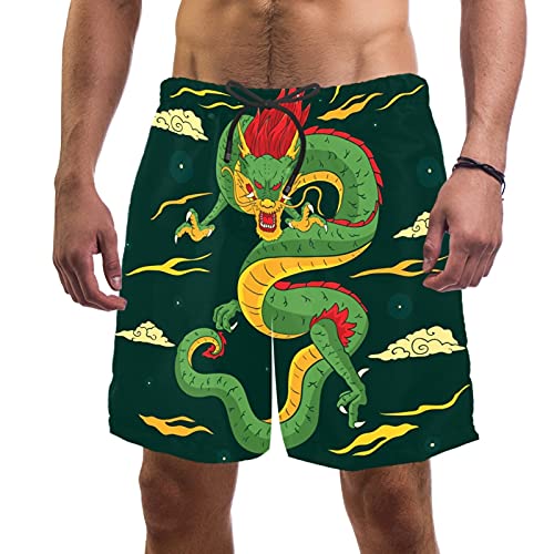 Short de bain dragon chinois vert maillot homme en taille M