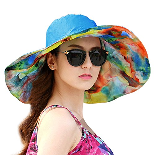 Large Brim Floral Reversible Sun Hat Outdoor Travel Foldable Floppy Beach Hat