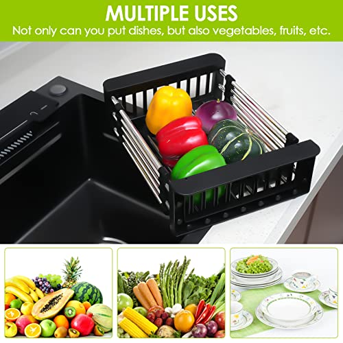 Ceuku Sink Dish Drying Rack Retractable Kitchen Sink Drying Rack With Towel Rack Stainless Steel Dish Racks For Vegetables And Fruits, In Sink Dish Drying Rack Suitable For 9"To 18" Square Sinks Upper #TOP6