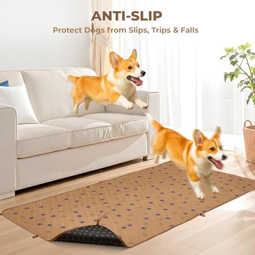 Image of Fostanfly Washable Pee Pads for Dogs, 2 Pack 36''x72'' Ultra-Absorbent and Leak-Proof Non-Slip Reusable Potty Training Pads for Dogs, Puppy, Potty, Whelping of Add 8 Lanyards, Brown